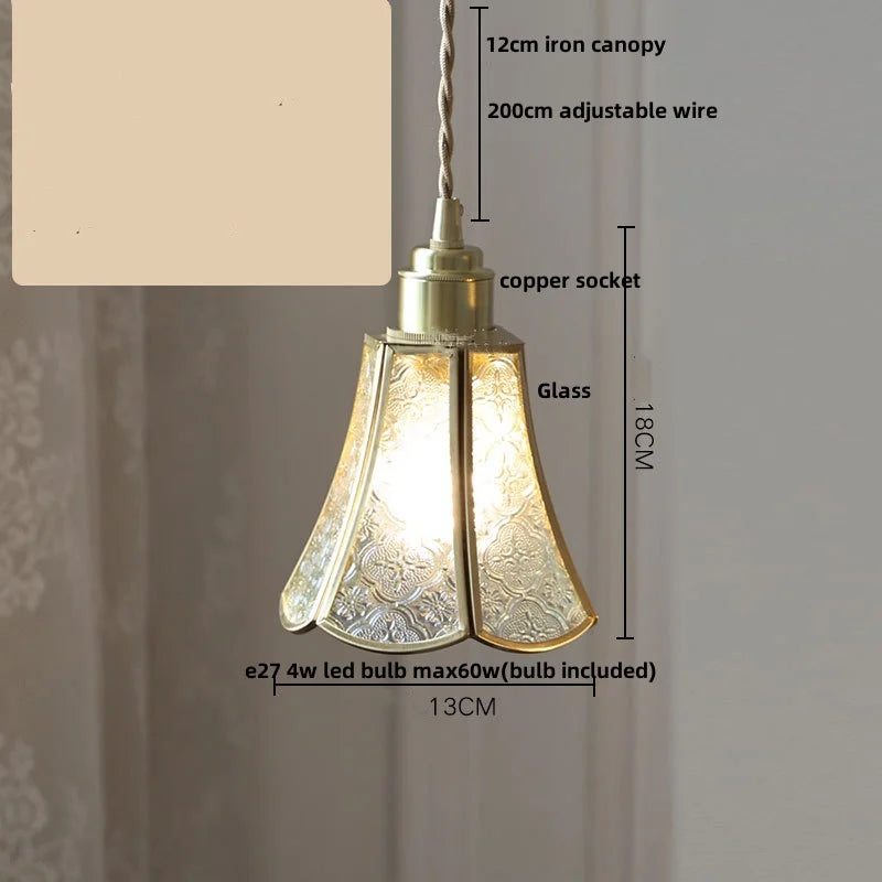 Helnys Antique Glass LED Pendant Lamp Adjustable Kitchen Light Fixture