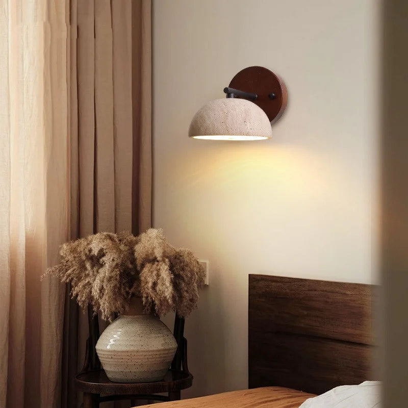 Helnys Canopy LED Wall Light Yellow Travertine Bedside Lamp Modern Iron Fixture