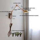Helnys Copper LED Swing Arm Wall Sconce Walnut Finish, Pull Chain Switch Home Decor