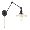 Helnys Black Industrial Loft Swing Arm Wall Light Fixtures Glass Pull Chain Switch Lamp