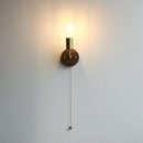 Helnys Walnut Wood LED Wall Light with Clear Glass Sconce & Pull Chain Switch