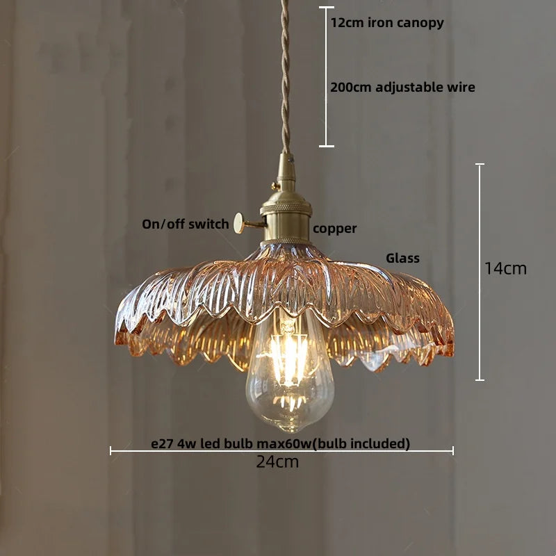Helnys Amber Flower Glass LED Pendant Light - Nordic Modern Design