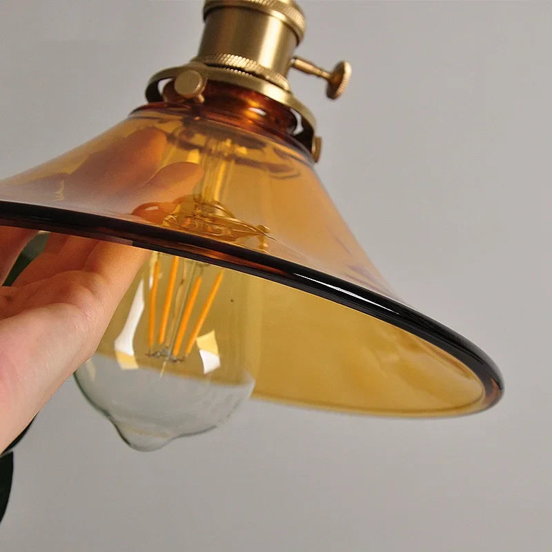 Helnys Amber Glass Pendant Light with Adjustable Wire and Knob Switch