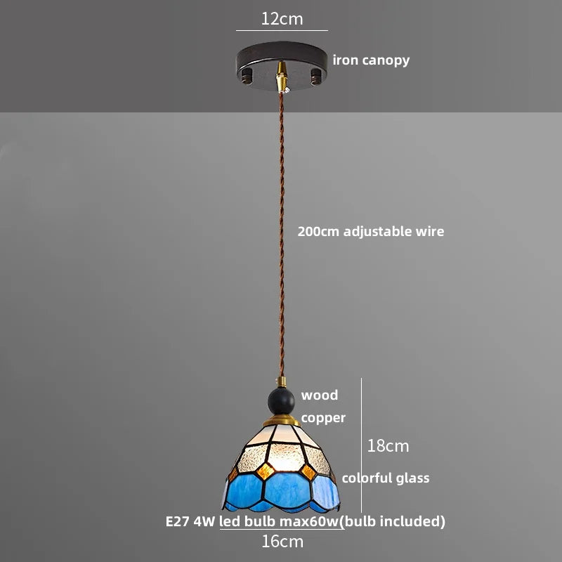 Helnys Adjustable LED Glass Pendant Lights - Modern Nordic Tiffany Copper Wood Hang Lamp