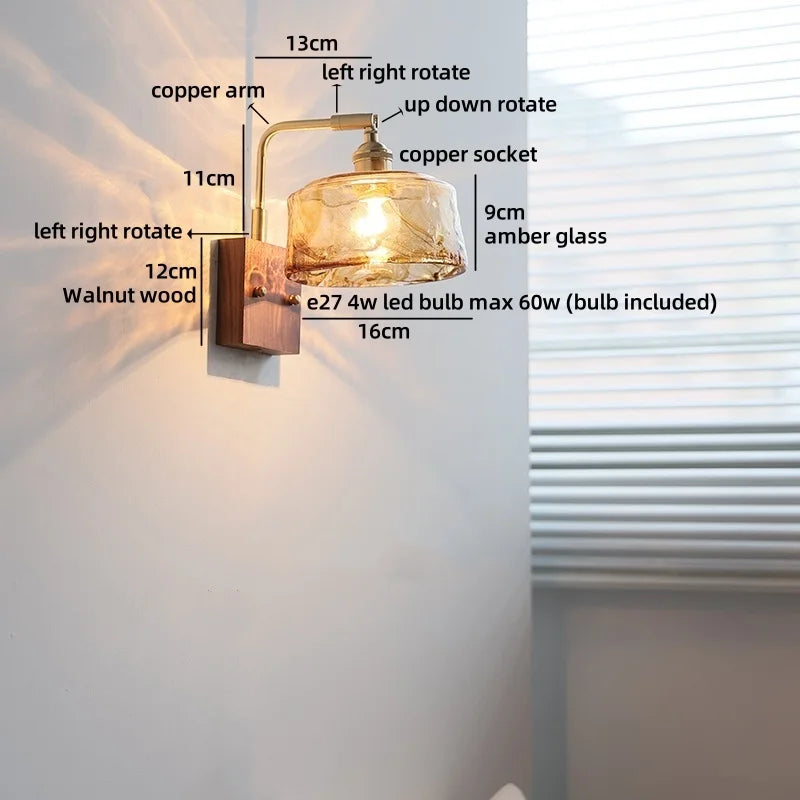 Helnys Wabi Sabi LED Wall Lamps Amber Glass Brass Mirror Light