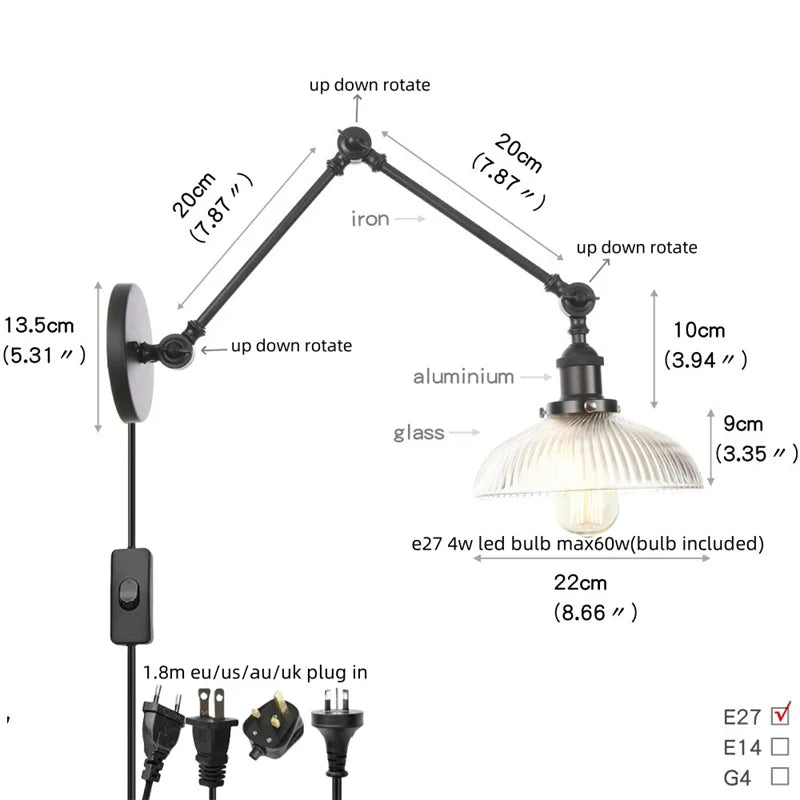 Helnys Swing Arm LED Wall Lights for Home Decor and Bedside Lamp