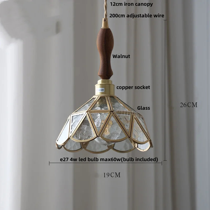 Helnys Blue Glass LED Pendant Light with Adjustable Copper Knob Switch