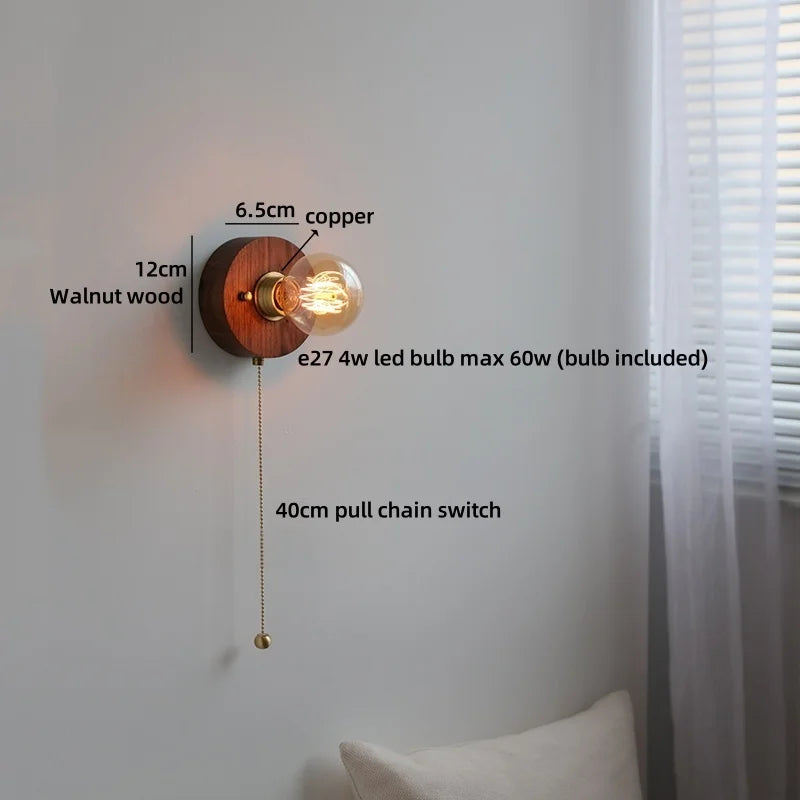 Helnys Vintage Brass LED Wall Lamps Walnut Wood Lighting Fixtures