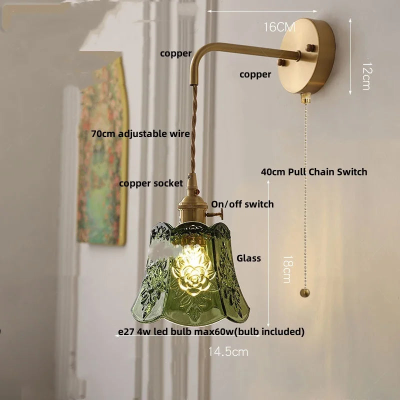 Helnys Clear Glass Adjustable LED Wall Light Fixture Copper Wall Lamps