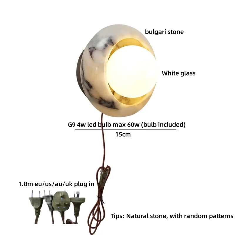 Helnys Modern LED Wall Lamp White Glass Ball Nordic Bedroom Stair Light