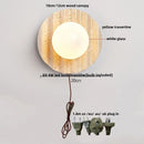 Helnys Glass Ball Wood Wall Lights with LED Rotation for Living Room