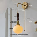 Helnys Walnut Wood LED Wall Sconce Modern Copper Pull Chain Switch Stair Light Fixtures