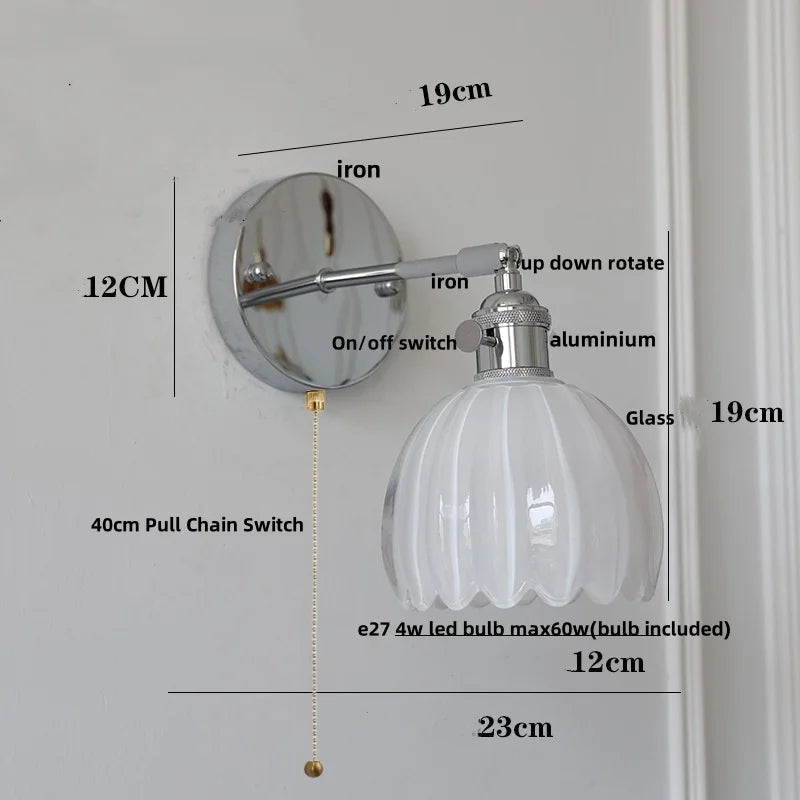 Helnys Modern Iron Ceramic LED Wall Lights with Pull Chain Switch