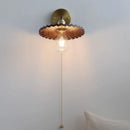 Helnys Nordic LED Wall Light Walnut Wood Copper Sconce with Pull Chain Switch