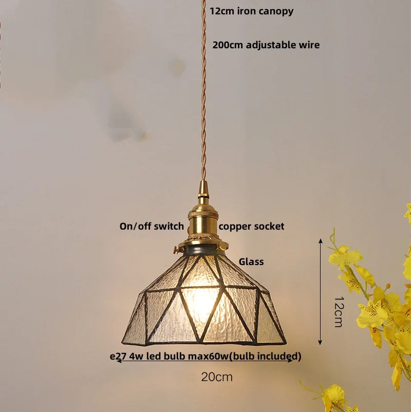 Helnys Blue Glass LED Pendant Light with Adjustable Copper Knob Switch