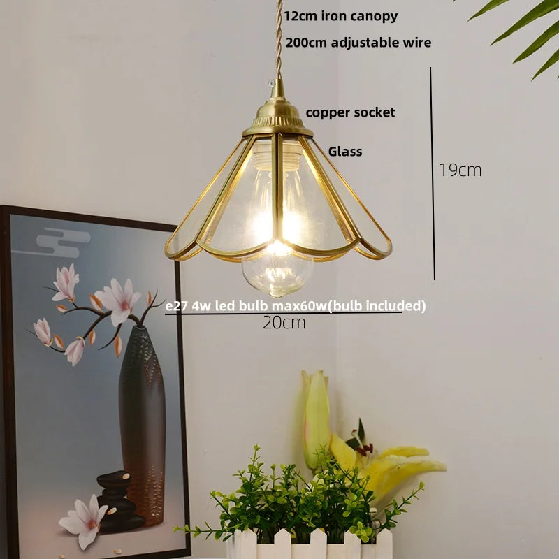 Helnys Vintage Copper Wire Glass Pendant Lamp Adjustable LED Fixture