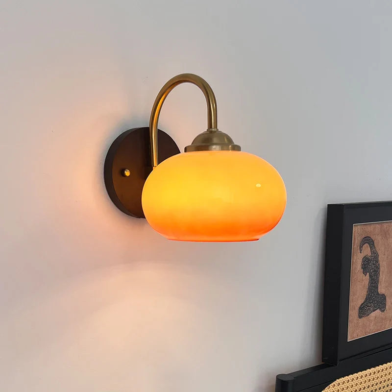 Helnys Nordic Round Glass LED Wall Lights with Wood Base