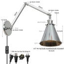 Helnys Vintage Industrial Swing Arm Wall Sconce - Silver Iron LED Bedside Light