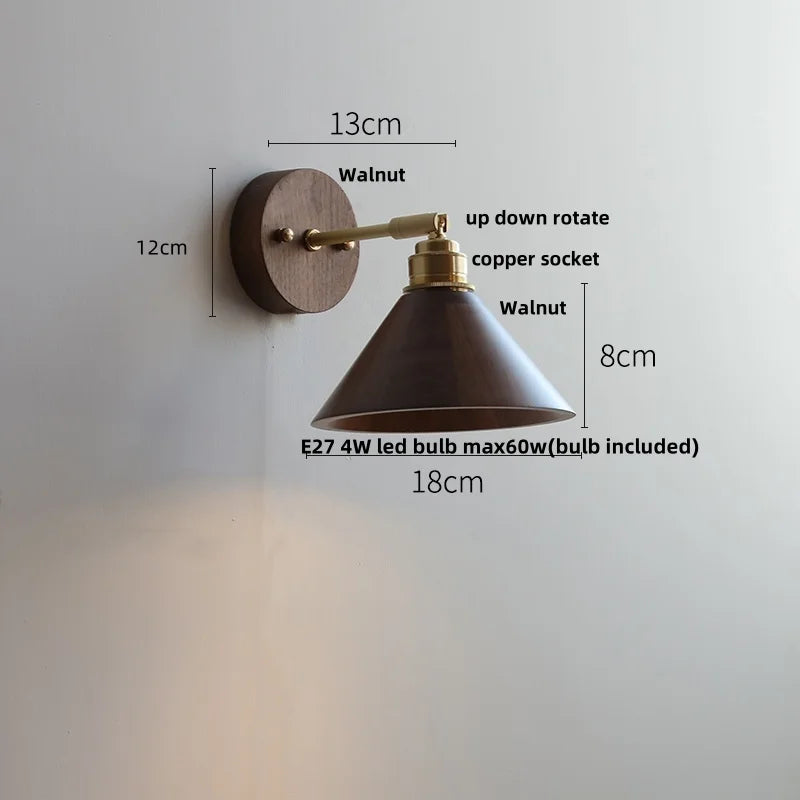 Helnys Nordic Modern Wood Copper Wall Sconce with Pull Chain Switch