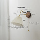 Helnys Walnut Base LED Wall Light with Pull Chain Switch and Rotating Copper Lampshade