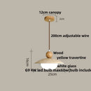 Helnys Ambient LED Pendant Wood Canopy Yellow Travertine Glass Hanging Lamp