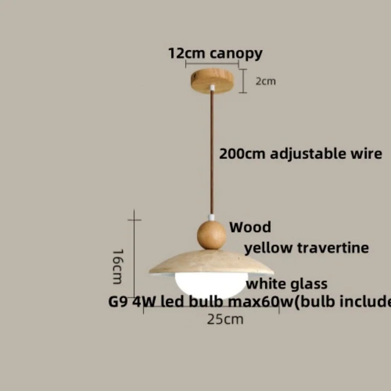 Helnys Adjustable LED Pendant Lamp Nordic Modern Yellow Travertine Wood Fixture