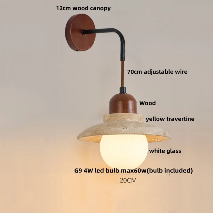 Helnys Yellow Travertine LED Wall Sconce Adjustable Lamparas for Home Decor