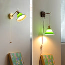 Helnys Vintage Industrial LED Wall Light with Green Glass and Wood