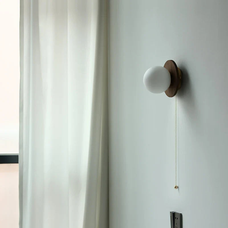 Helnys Wabi Sabi LED Wall Sconce White Glass Walnut Wood Modern Decor