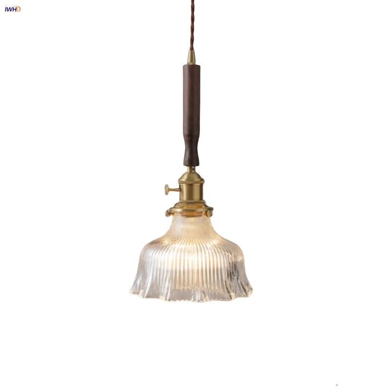 Helnys Nordic Modern Glass LED Pendant Lamp with Walnut Wood Accent