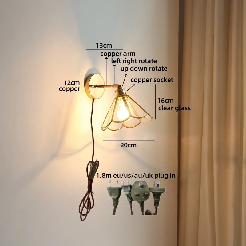 Helnys Wabi Sabi LED Wall Lamp Pull Chain Switch Clear Glass Modern Nordic Bathroom Light