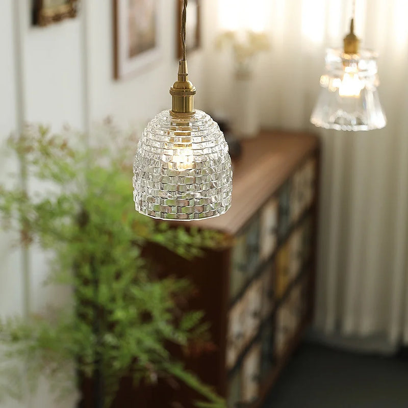 Helnys Modern Clear Glass LED Pendant Light Copper Socket for Home Indoor Decor