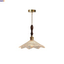 Helnys Vintage Glass Shade Pendant Light - Walnut Handle Design