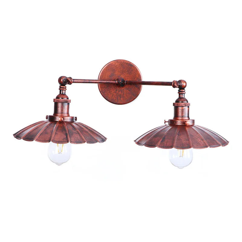 Helnys Rustic LED Wall Lamp 2 Heads Vintage Iron Industrial Style Light