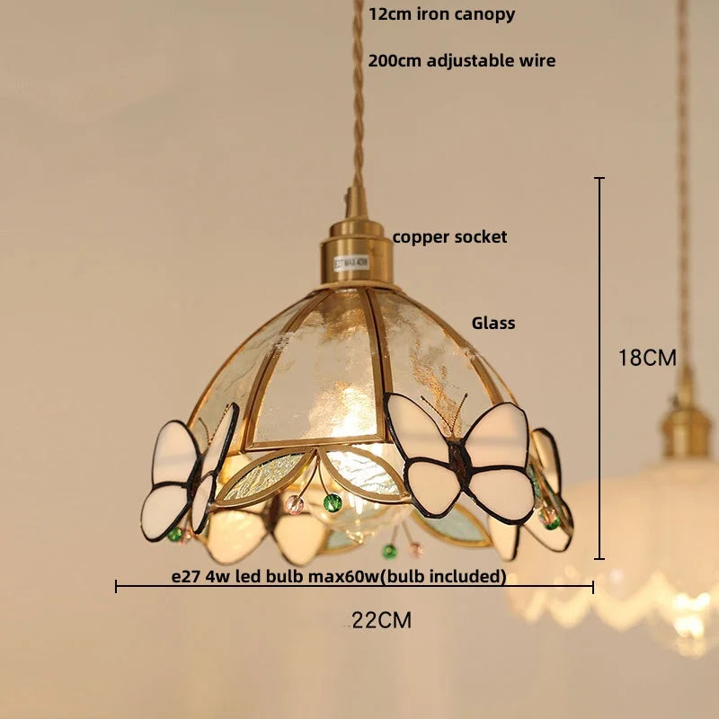 Helnys Butterfly Pink LED Pendant Lamp, Nordic Modern Walnut Wood Glass Hanging Light
