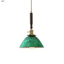 Helnys Green Glass LED Pendant Lights with Walnut Wood Accent
