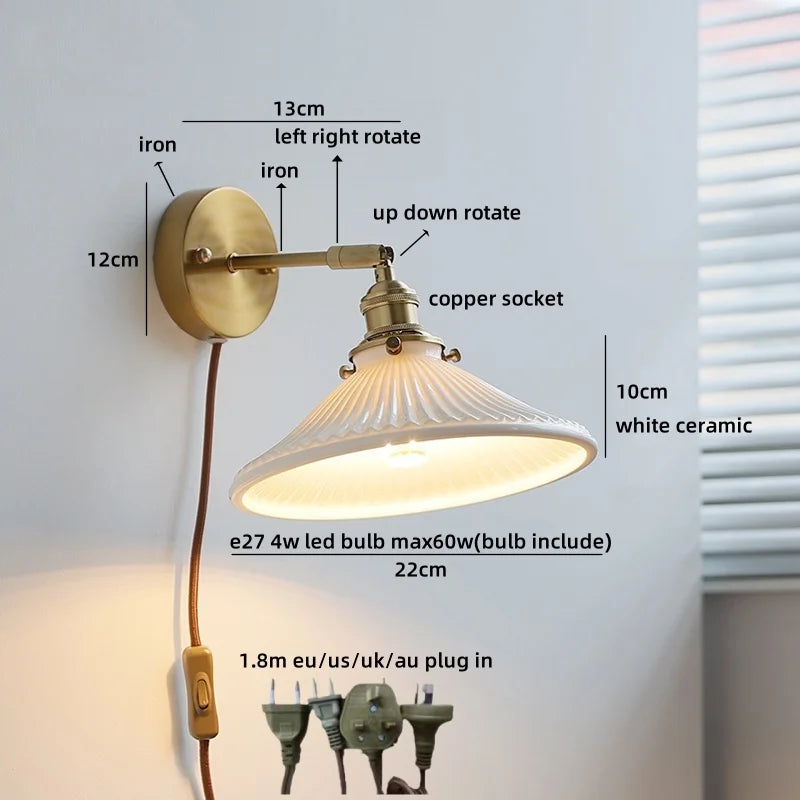 Helnys Ceramic LED Wall Sconce for Home Living Room Bedside Decor