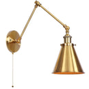 Helnys Iron Gold LED Wall Lamp with Long Arm Pull Chain Switch
