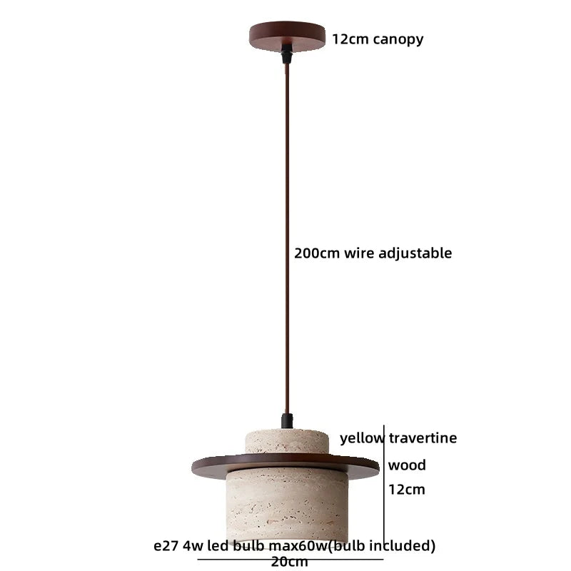 Helnys Yellow Travertine Globe LED Pendant Light for Bedroom Living Room