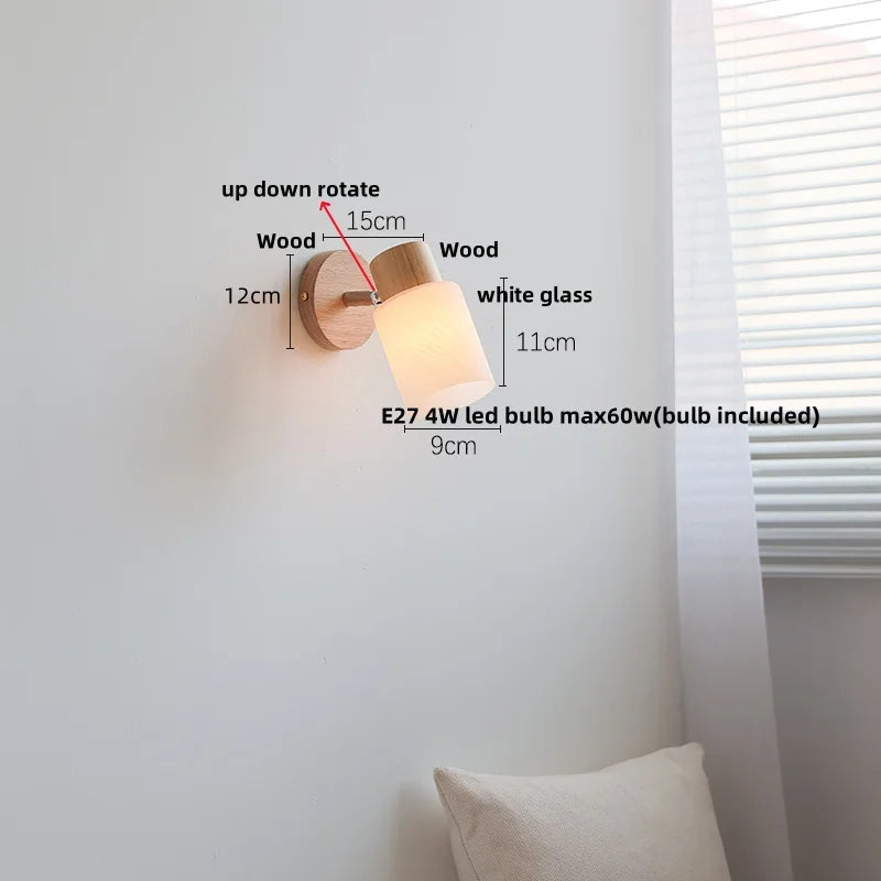 Helnys Nordic Modern Wood Canopy Wall Sconce LED Light Fixture Glass Dining Room