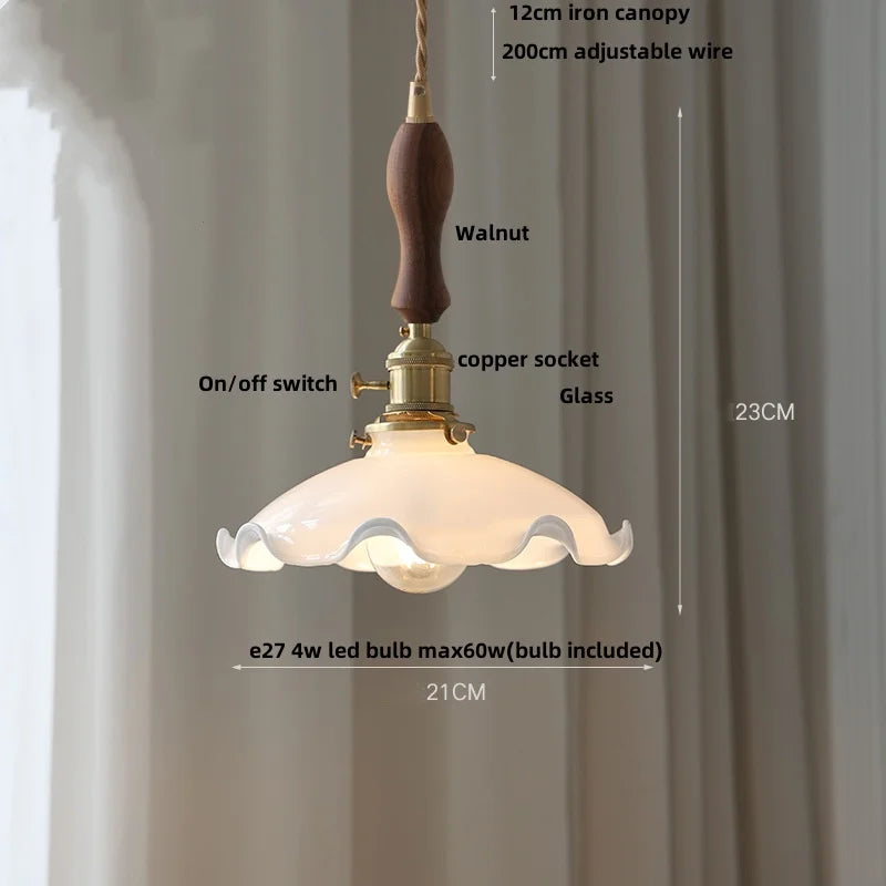 Helnys Amber Glass Pendant Lights with Brass Knob Switch and LED