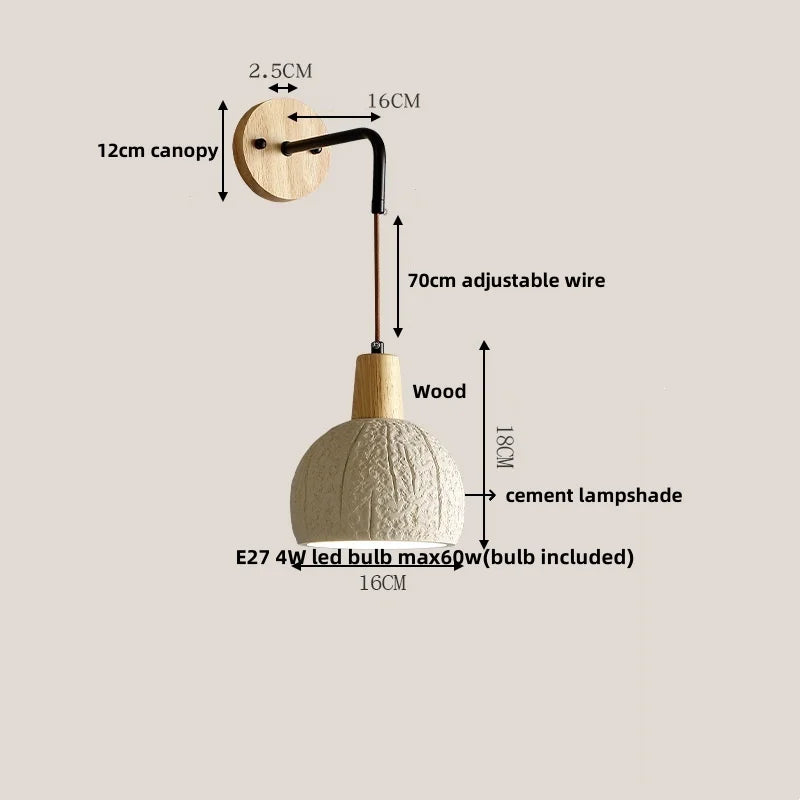 Helnys Cement Shade LED Wall Sconce Switch Stair Light Fixture for Home Decor
