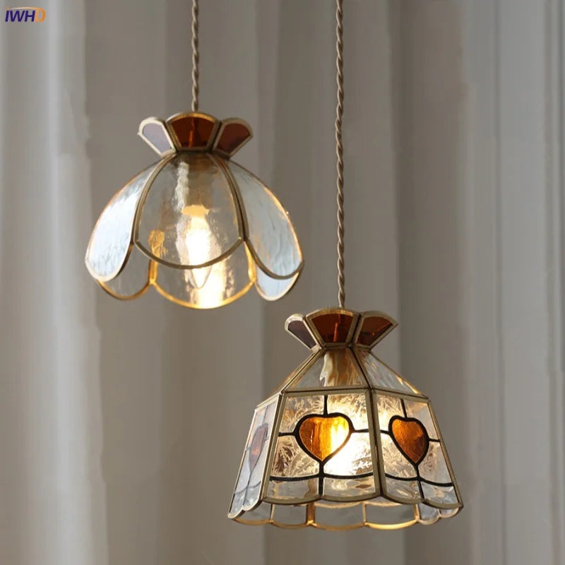 Helnys Flower Glass LED Pendant Lights for Porch Living Room, Nordic Modern Design