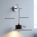 Helnys Ash Wood LED Wall Light with Pull Chain Switch - Japanese Style Bedside Lamp