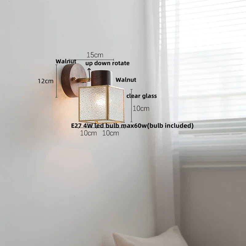 Helnys Modern LED Wall Light Fixture White Ceramic Walnut Wood Bedside Lamp