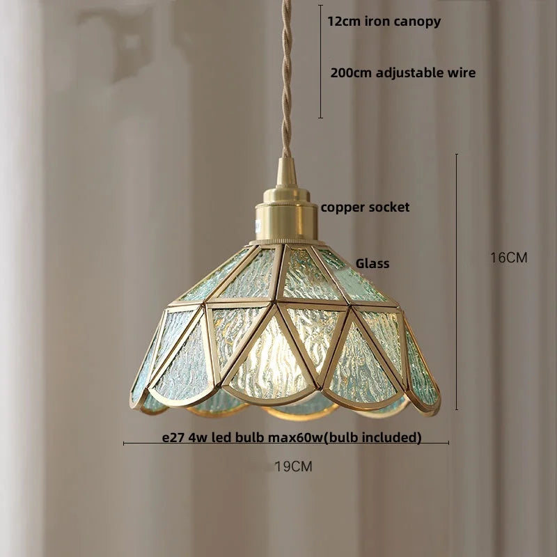 Helnys Blue Glass LED Pendant Light with Adjustable Copper Knob Switch