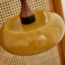 Helnys Amber LED Pendant Light Fixture, Wood Glass Loft Hang Lamp