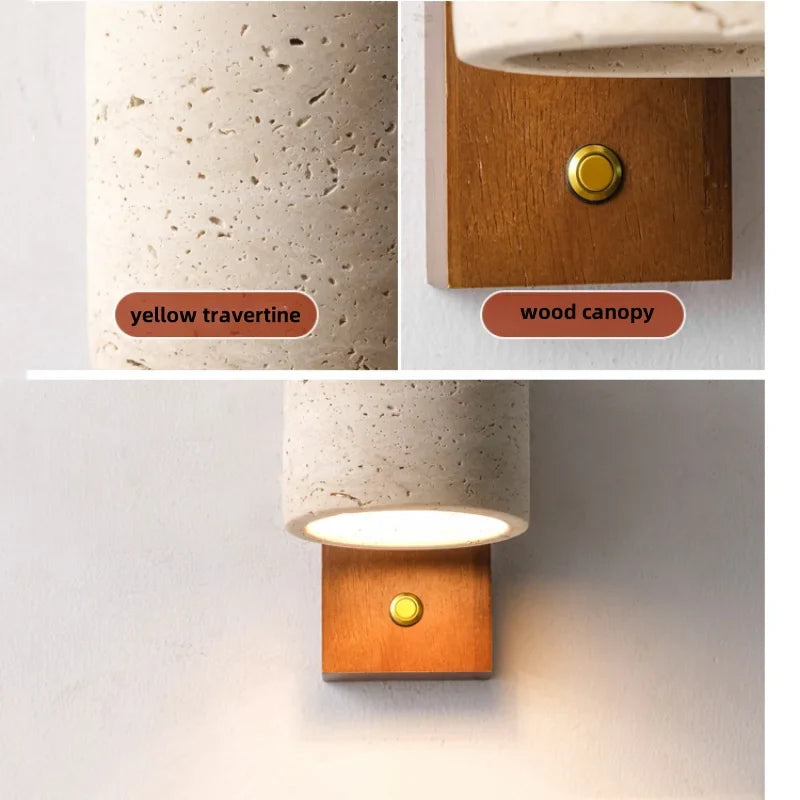 Nordic Modern Helnys Wood Canopy LED Wall Lights Iron Bedside Lamp