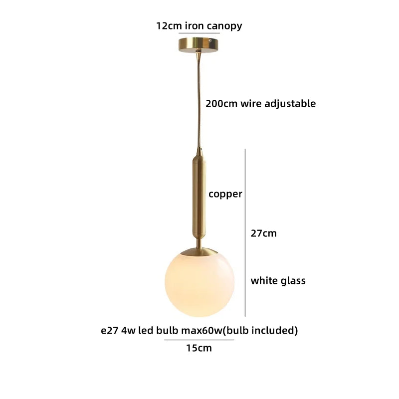 Helnys White Glass Ball LED Pendant Chandelier for Home Decor and Restaurant
