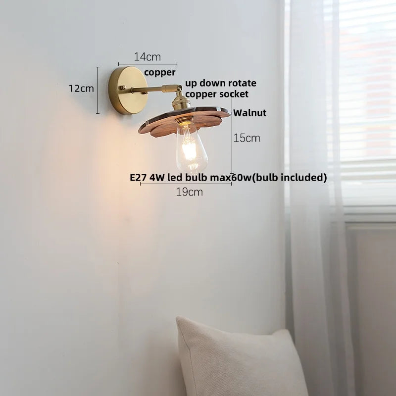 Helnys LED Wall Sconce Japanese Style Walnut Wood Mirror Light